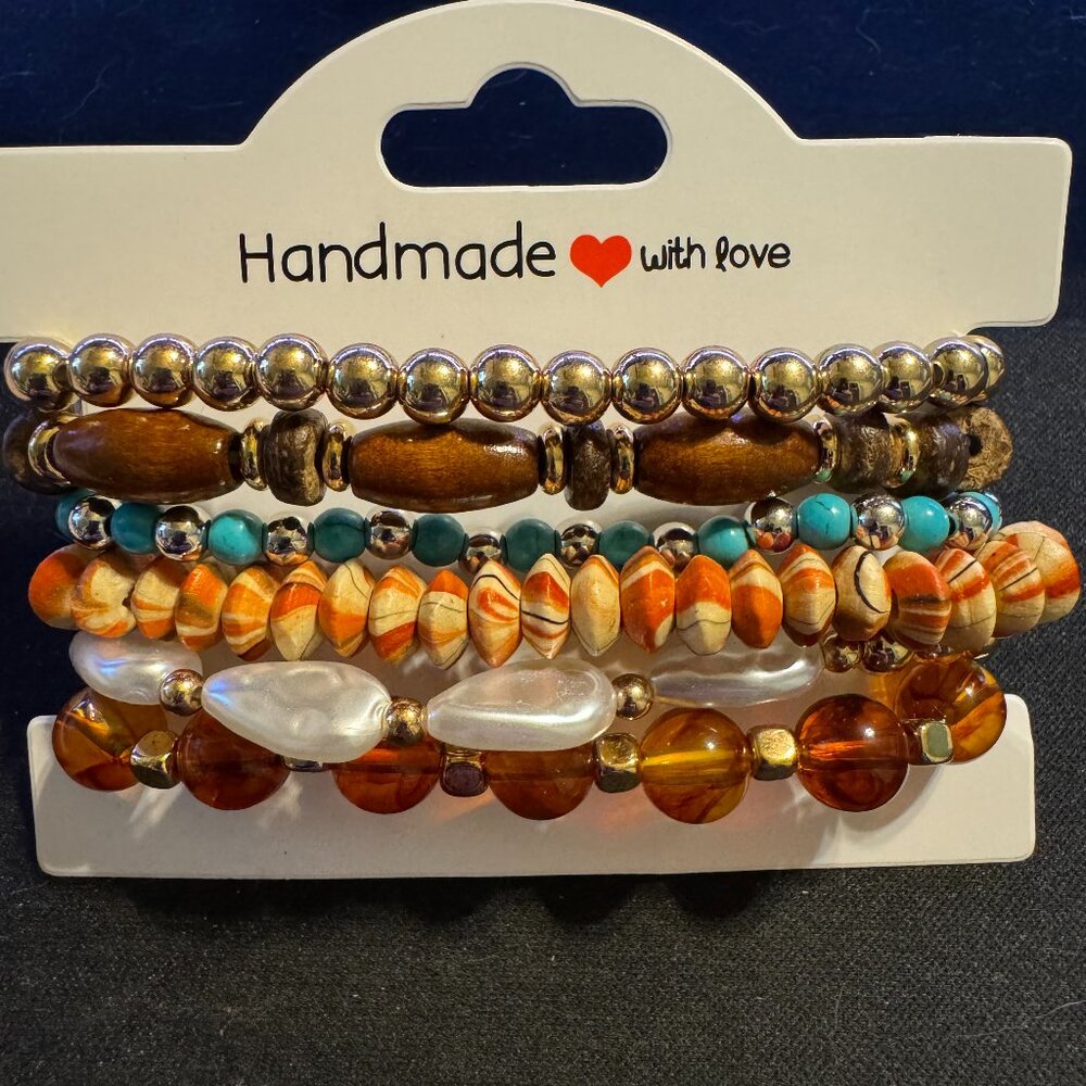 🌟 Handmade Desert Sunset Bracelet Stack – 6 Piece Set 🌟